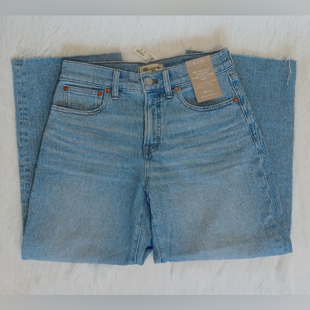 NWT! Madewell The Perfect Vintage Wide-Leg Crop Jean 27P Raw Hem Altoona Wash